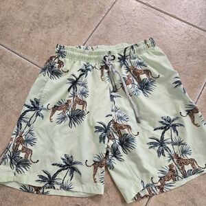 YoungLA Leopard and Palm Print Swim Trunks